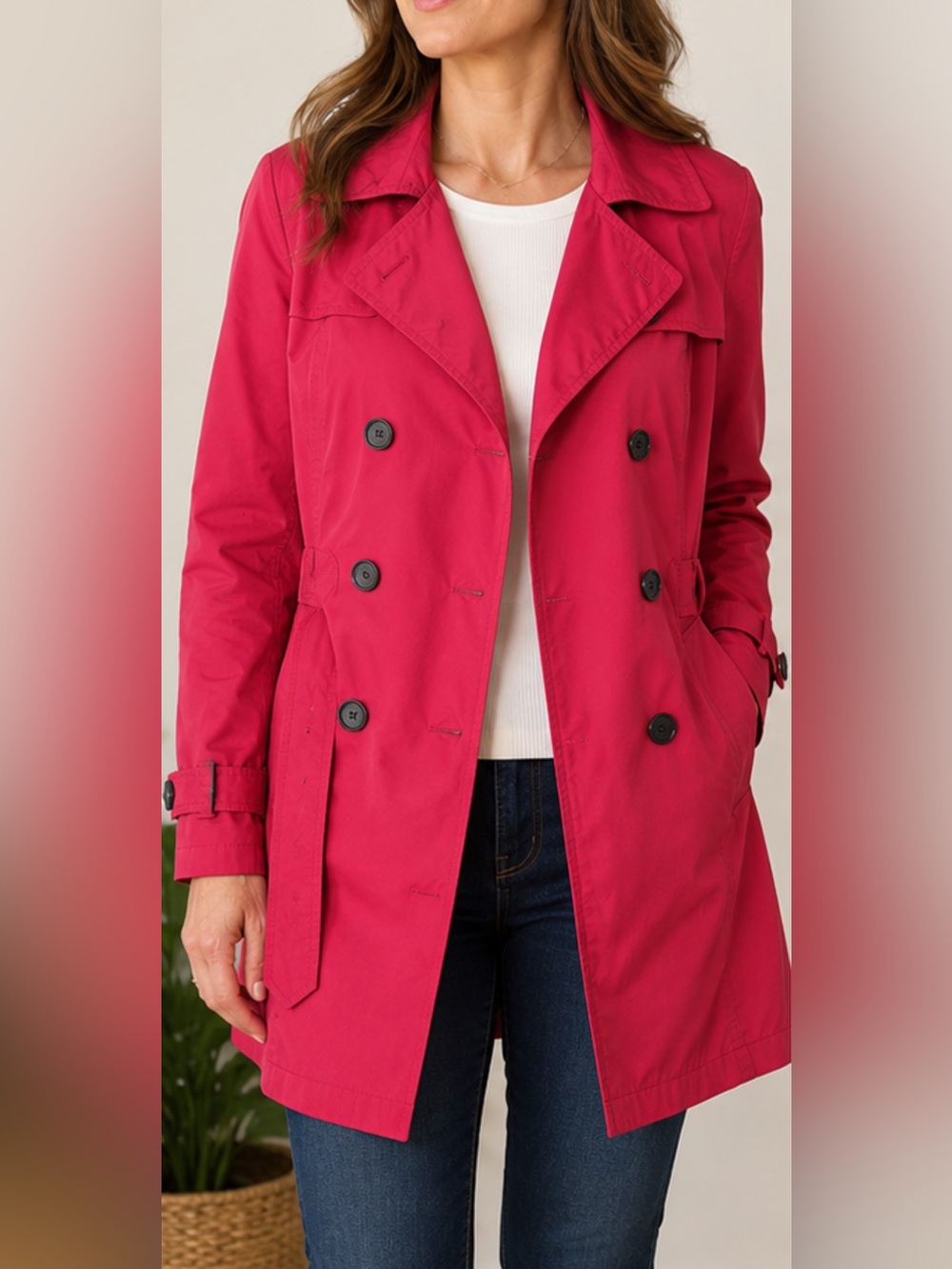 L.L.Bean Women’s XL Pink Trench Coat Belted Lightweight Jacket Rain Coat